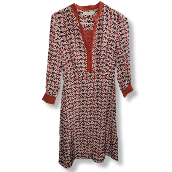 Tory Burch Orange Poppy Floral Print Silk Maximalist Long Sleeve Tunic Dress - Picture 1 of 15